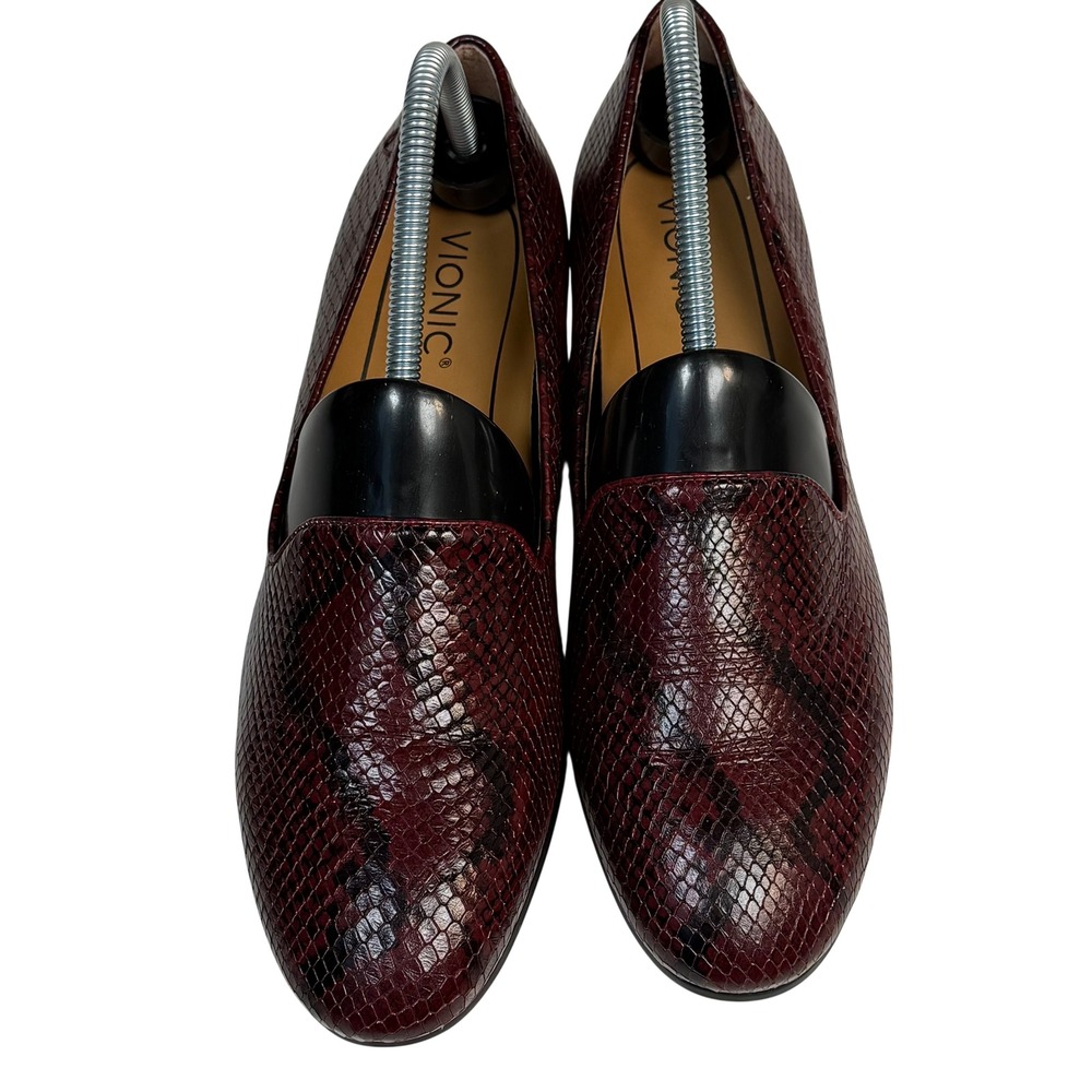 Vionic Willa Boa Burgundy Snakeskin Leather Pointed Toe Loafers Shoes Womens 9 - Picture 3 of 12